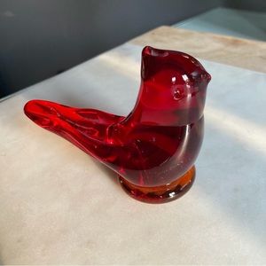Cardinal Of Love Titan Art Glass Signed Paperweight
